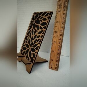 Wooden Phone Stand with Black Floral Design Chalk Couture